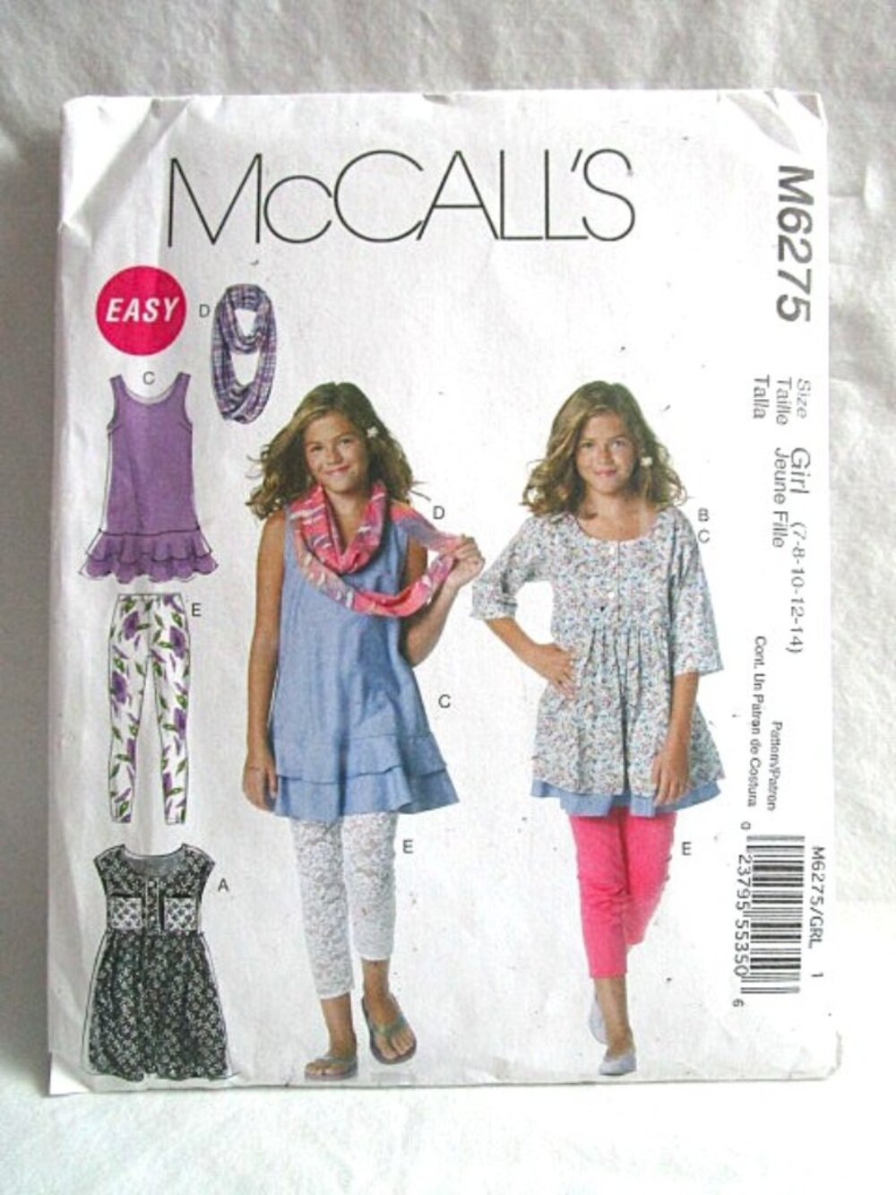 McCall's M6275 Girls Pattern Dress*Leggings & Scarf Size 8-14
